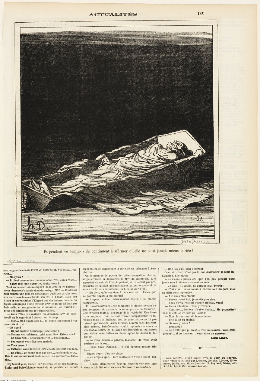 Inzwischen bestehen sie darauf, dass es ihr nie besser ging, Platte 183 aus Actualités von Honoré Victorin Daumier