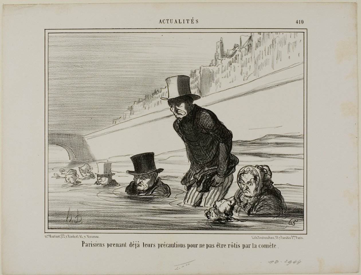Pariser treffen bereits Vorkehrungen, um nicht vom Kometen geröstet zu werden, Platte 410 aus Actualités von Honoré Victorin Daumier