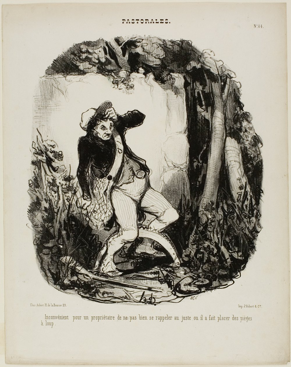 Ziemlich peinlich, sich nicht zu erinnern, wo man die Wolfsfallen versteckt hat, Platte 44 aus Pastorales von Honoré Victorin Daumier