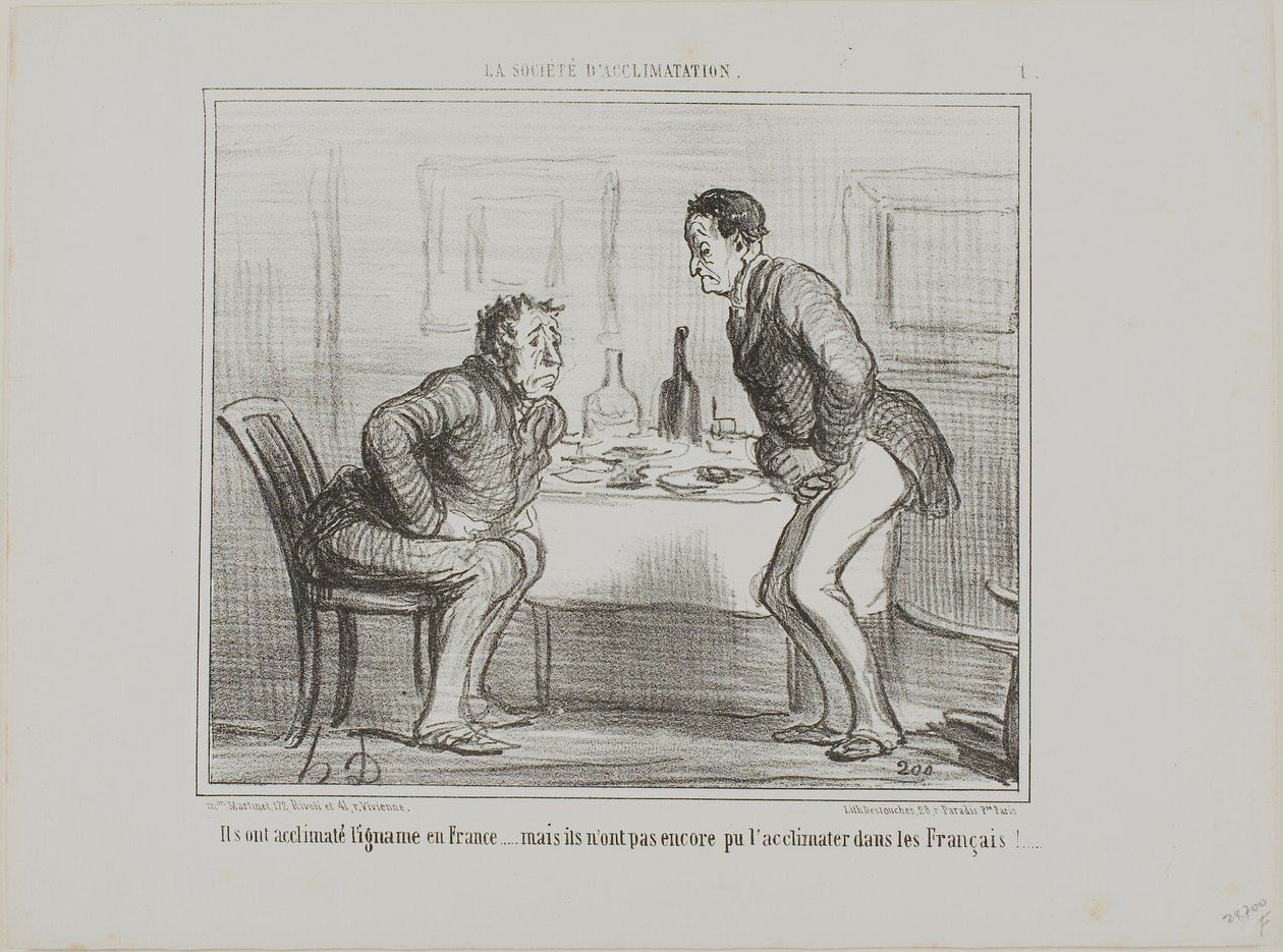 Es gelang ihnen, die indische Kartoffel an das französische Klima anzupassen, aber es ist immer noch ein Problem, die Franzosen an die indische Kartoffel zu gewöhnen!, Tafel 1 aus La Société D
