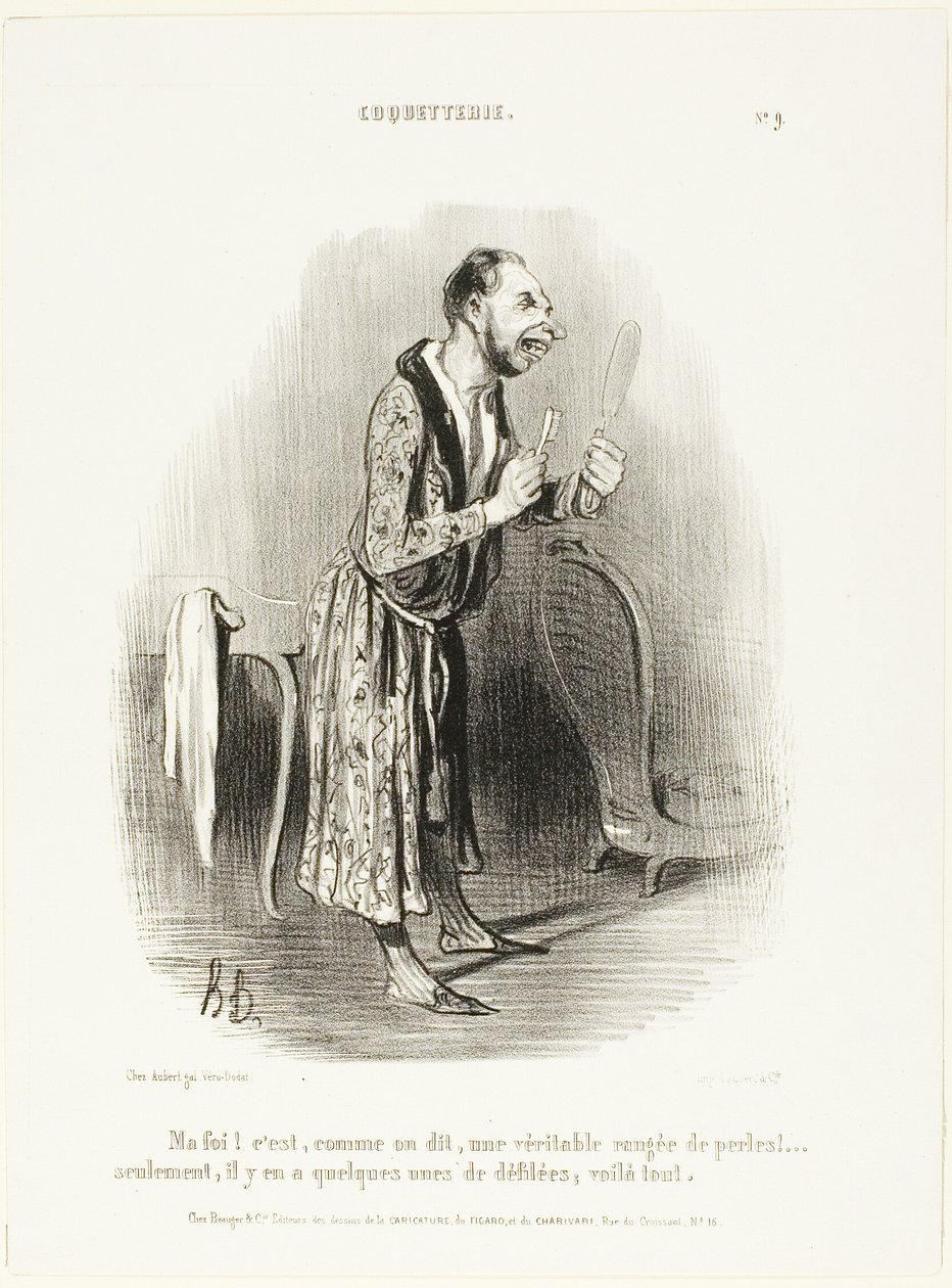 „Nun ja... wie das Sprichwort sagt, wie eine echte Perlenkette, ... nur dass einige von ihnen aufgefädelt sind, das ist alles!“, Platte 9 aus Coquetterie von Honoré Victorin Daumier