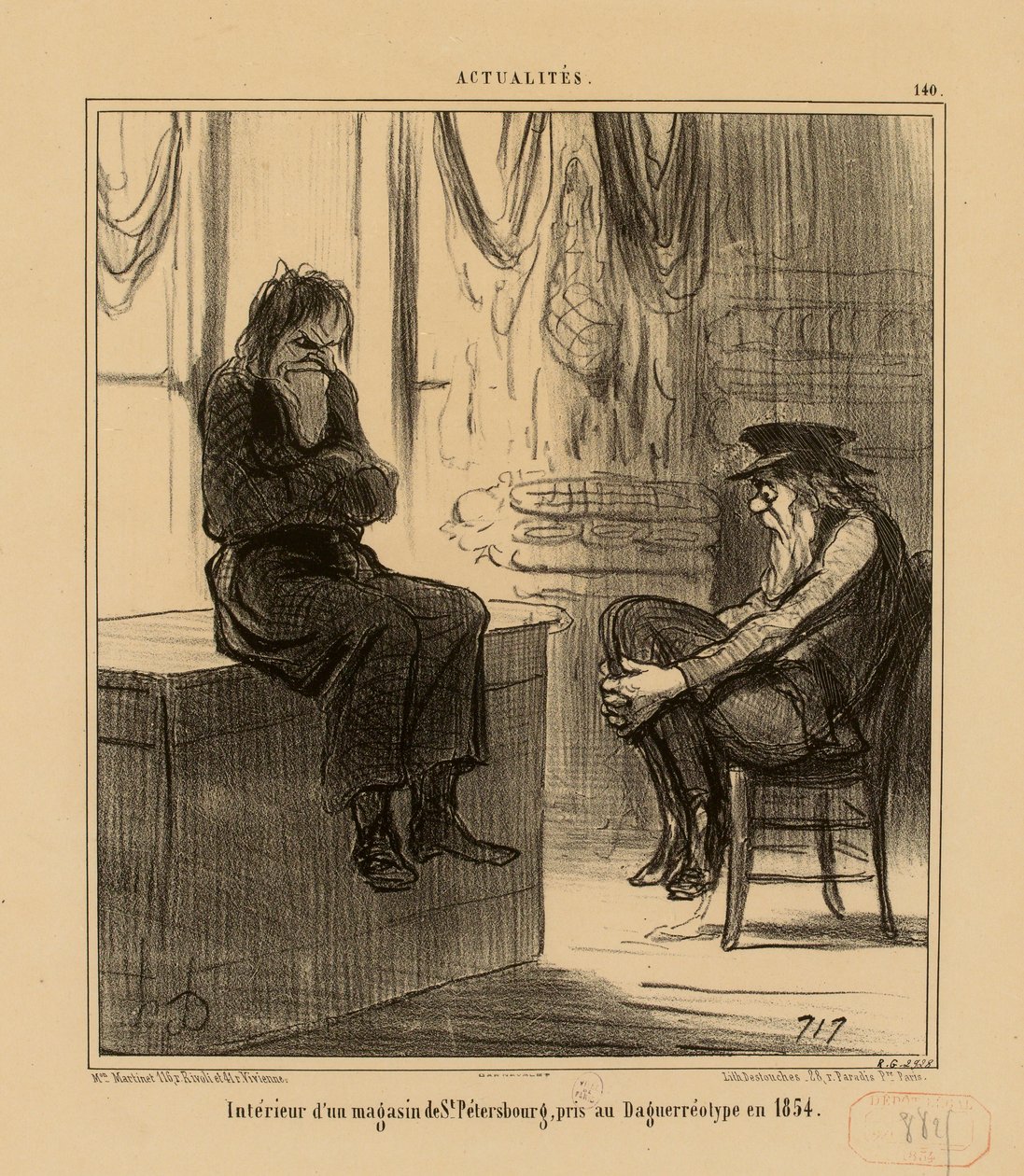 Aktualitäten Nr. 140: Innenansicht eines Geschäfts in St. Petersburg, aufgenommen mit dem Daguerreotyp im Jahr 1854 von Honoré Daumier