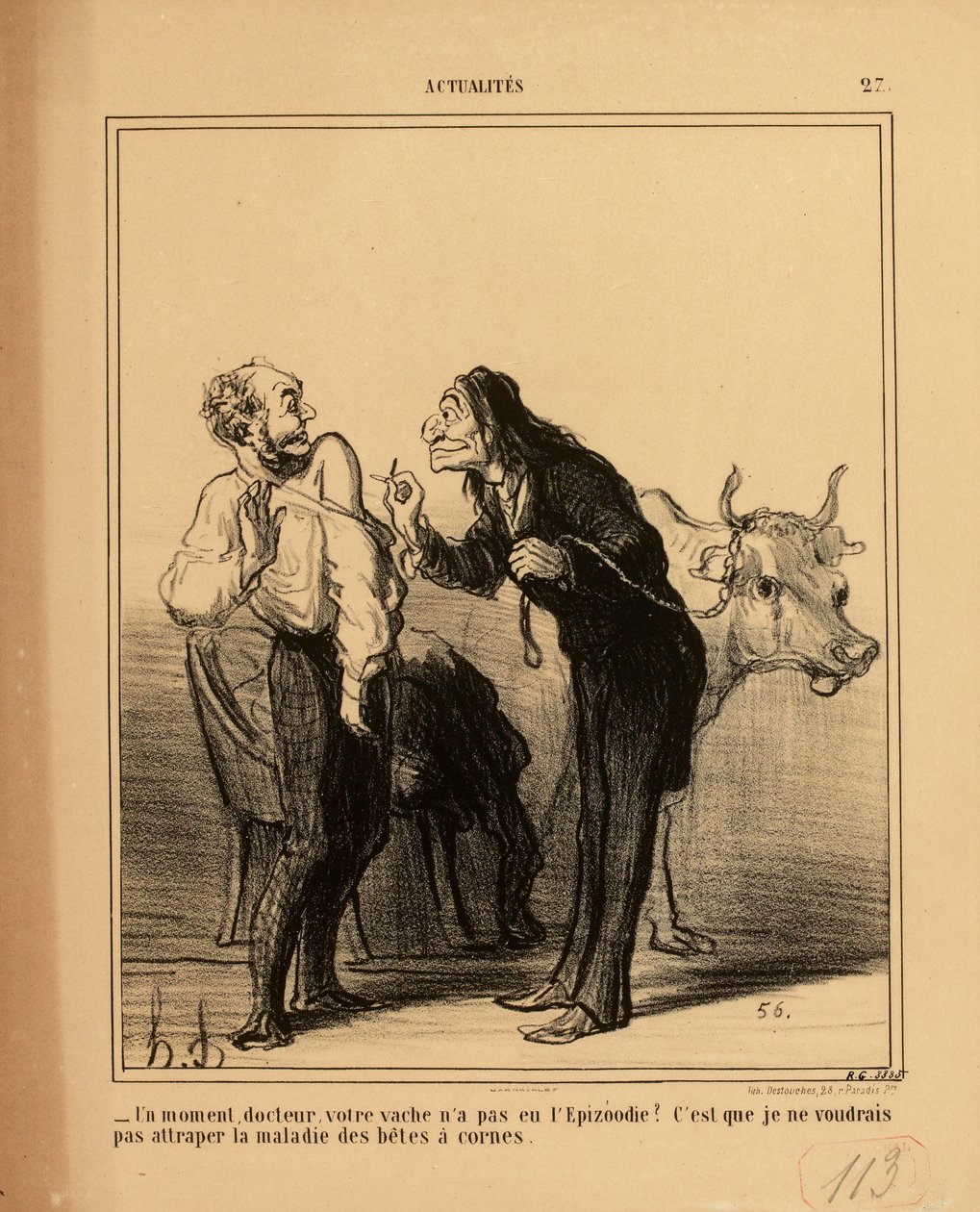 Aktuelles Nr. 27: - Einen Moment, Doktor, Ihre Kuh hatte doch nicht die Viehseuche? von Honoré Daumier