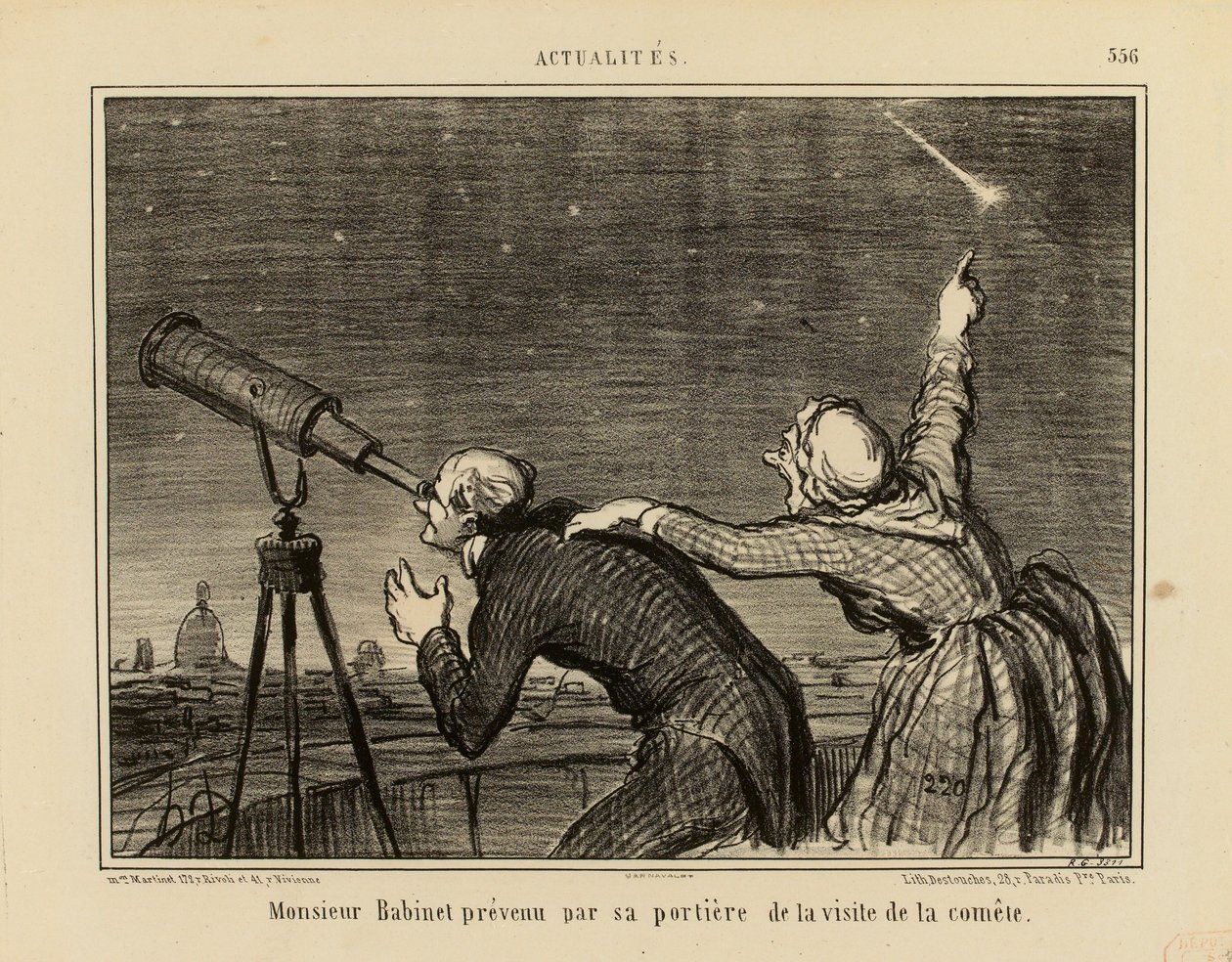 Aktualitäten Nr. 556: Monsieur Babinet wird von seiner Pförtnerin über den Besuch des Kometen informiert von Honoré Daumier