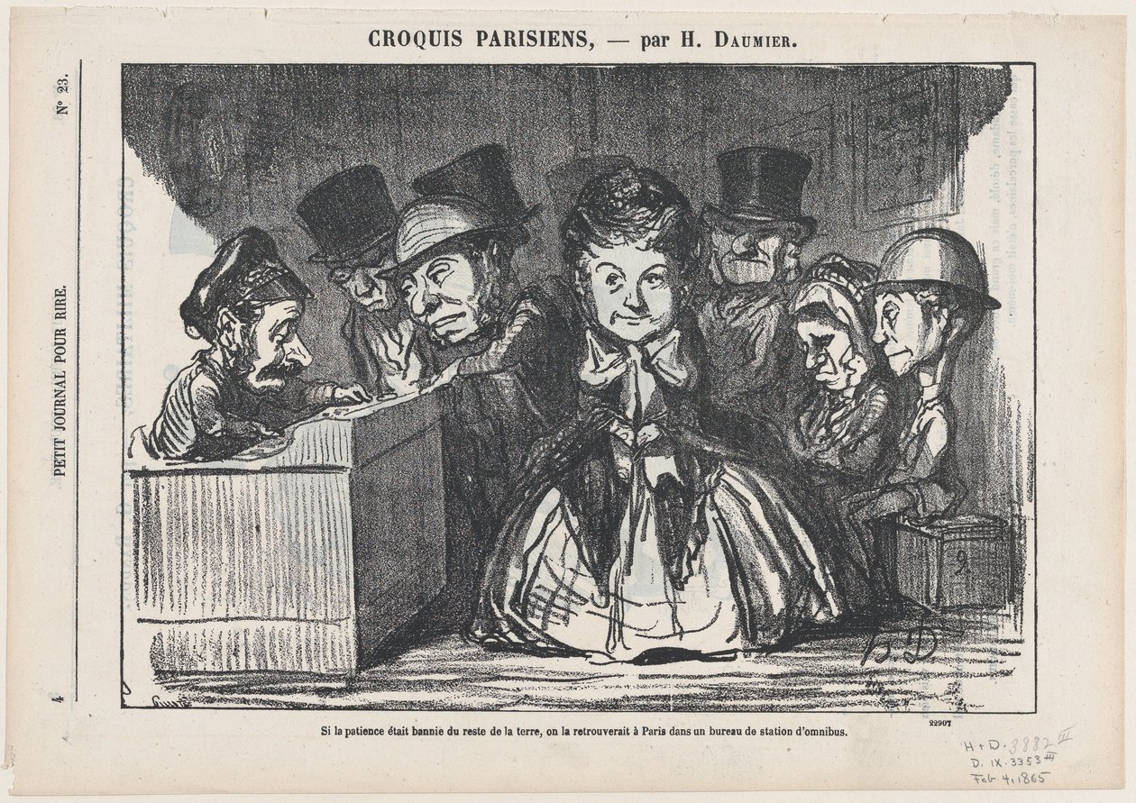 Wenn die Geduld auf der ganzen Welt verschwunden wäre, würde man sie sicher an einer Bushaltestelle in Paris wiederfinden, aus "Pariser Skizzen" von Honoré Daumier