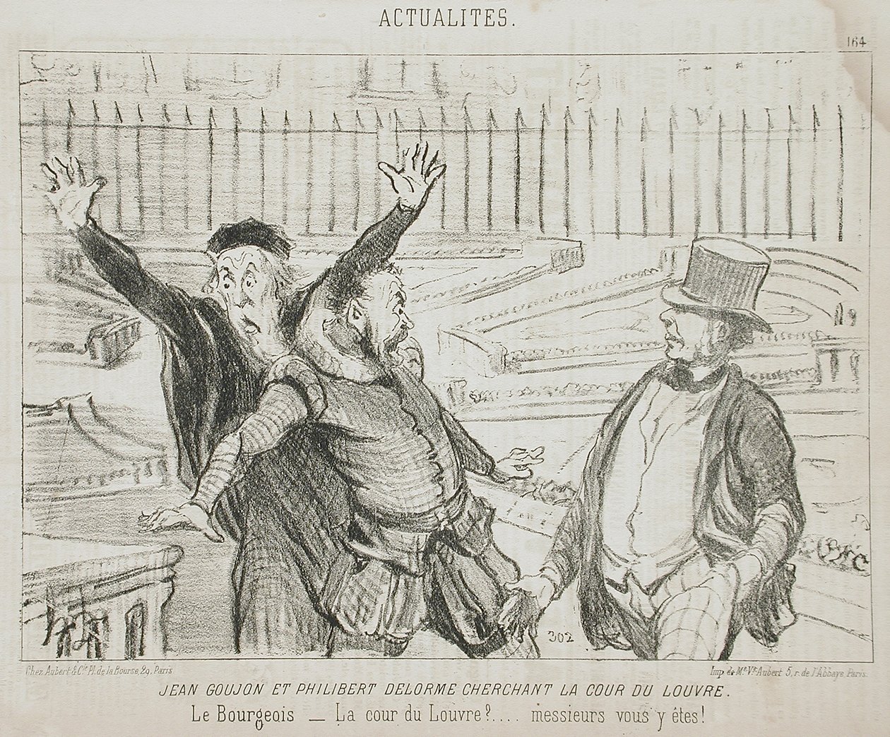 Jean Goujon und Philibert Delorme suchen den Hof des Louvre von Honoré Daumier