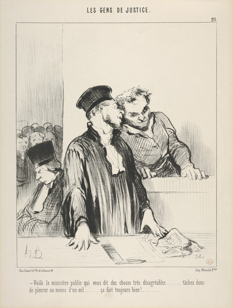 Die Leute vom Gericht, Tafel 21, „Da ist die Staatsanwaltschaft, die Ihnen sehr unangenehme Dinge sagt“ von Honoré Daumier