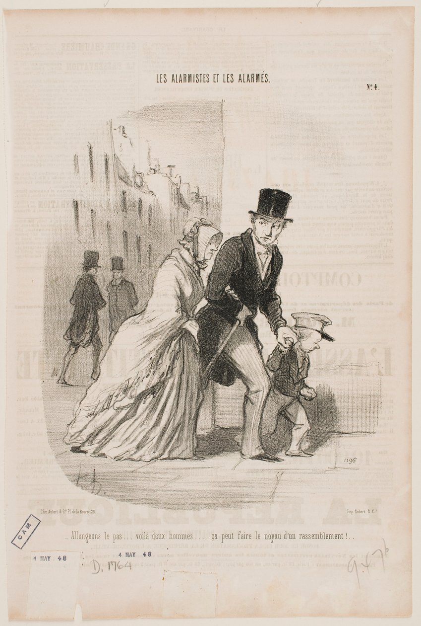 Lass uns schnell gehen, da hinten sind zwei Männer... das könnte der Beginn einer neuen unerlaubten Versammlung sein. von Honoré Daumier
