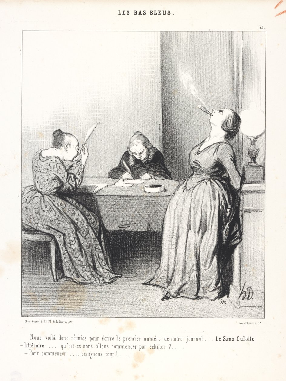 Nun sind wir also versammelt, um die erste Ausgabe unserer Zeitung zu schreiben... Le Sans Culotte littéraire... Wen wollen wir zuerst fertigmachen?... Fangen wir damit an... Machen wir alle fertig! von Honoré Daumier