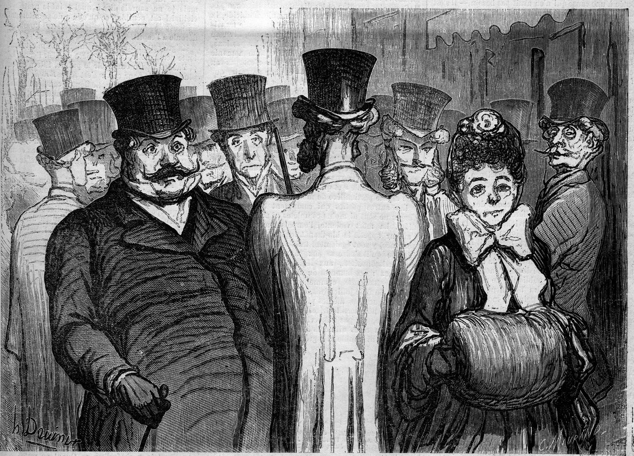 Der Boulevard der Italiener. Karikatur von Honore Daumier. Gravur in „Le Monde Illustré“ Nr. 252 vom 8. Februar von Honoré Daumier