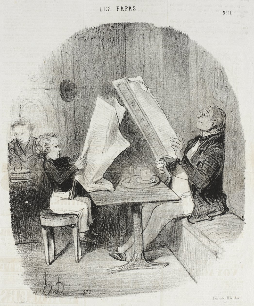 Ein Kind, das sich mit wenigem vergnügt. Le Constitutionnel genügt ihm für den ganzen Abend von Honoré Daumier