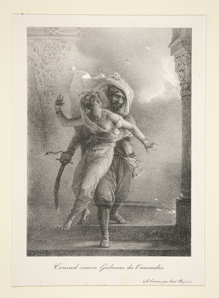 Conrad rettet Gulnare aus dem Feuer (Byrons Der Korsar) von Horace Vernet