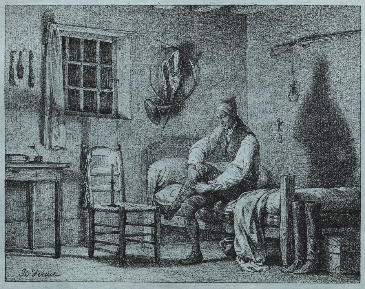 Der Diener von Limier erhebt sich aus dem Bett, um 1818 von Emile Jean Horace Vernet