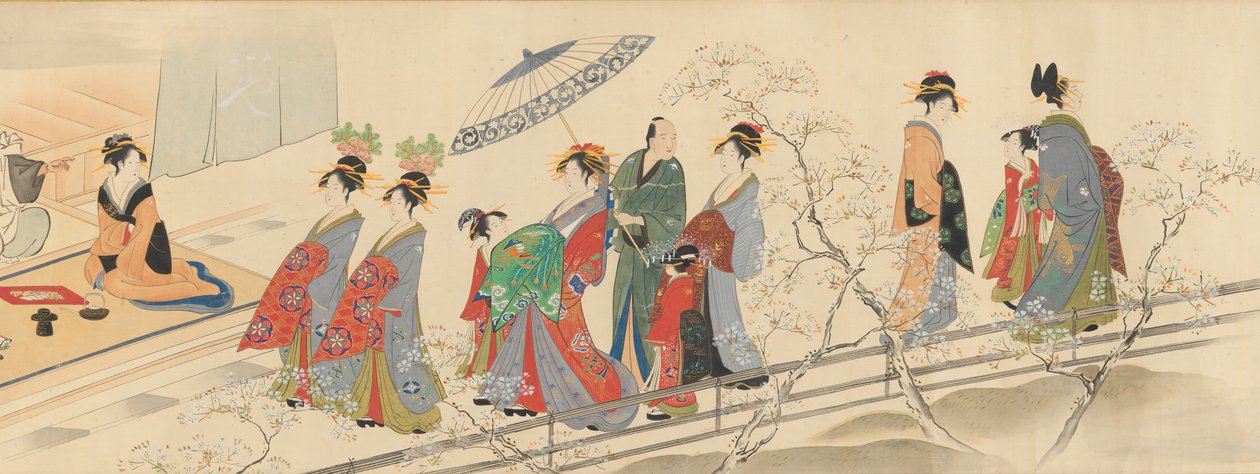 Drei Götter des Glücks besuchen das Yoshiwara..., frühes 19. Jahrhundert von Hosoda Eishi