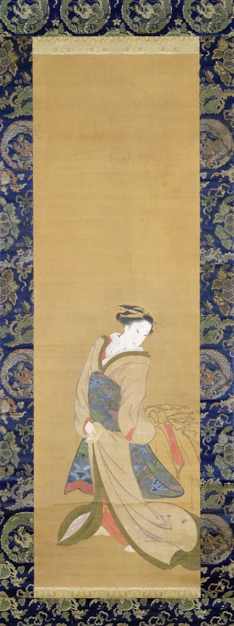 Eine elegante Frau in einem blauen Obi von Hotei Gosei