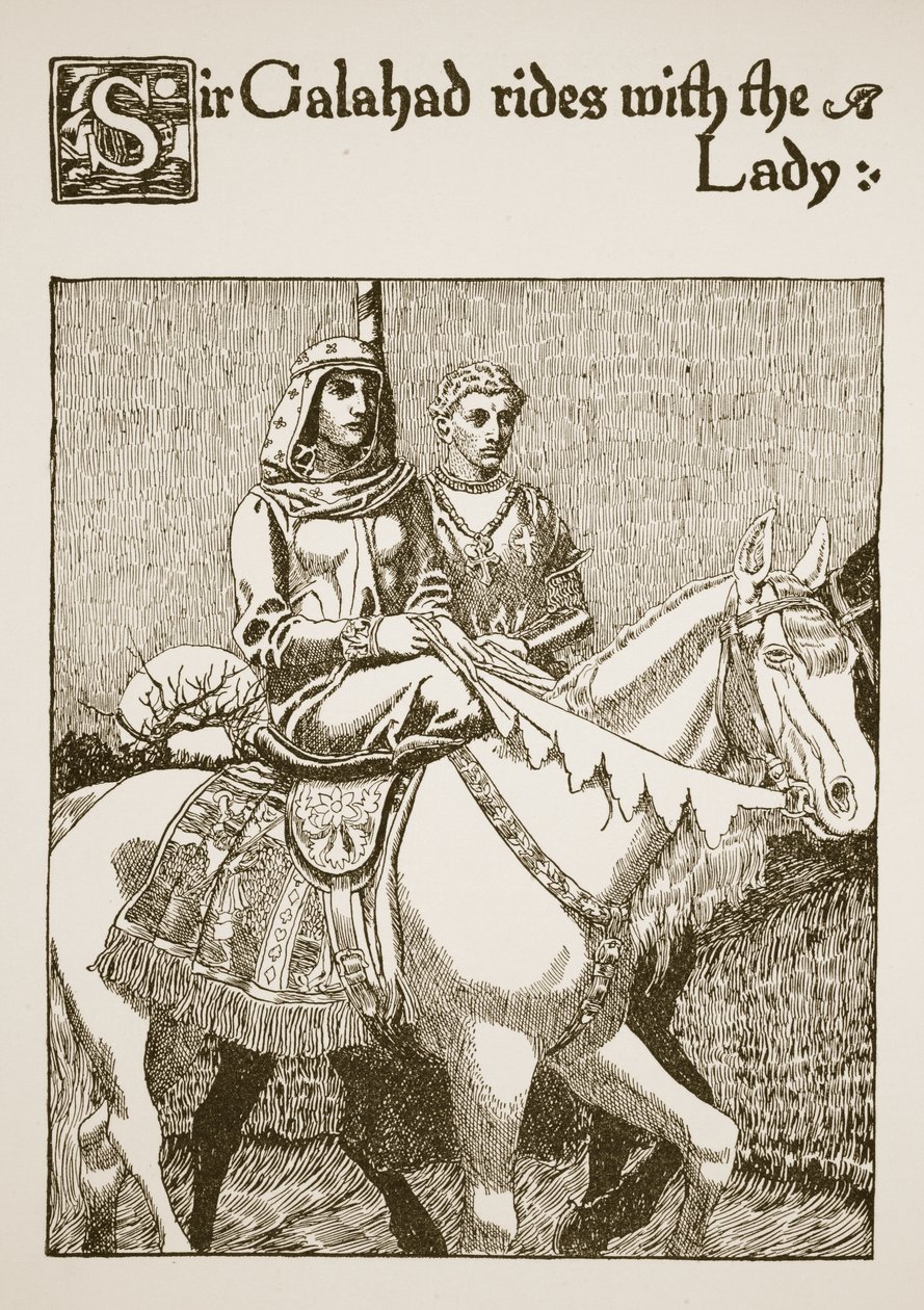 Sir Galahad reitet mit der Dame, Illustration aus 