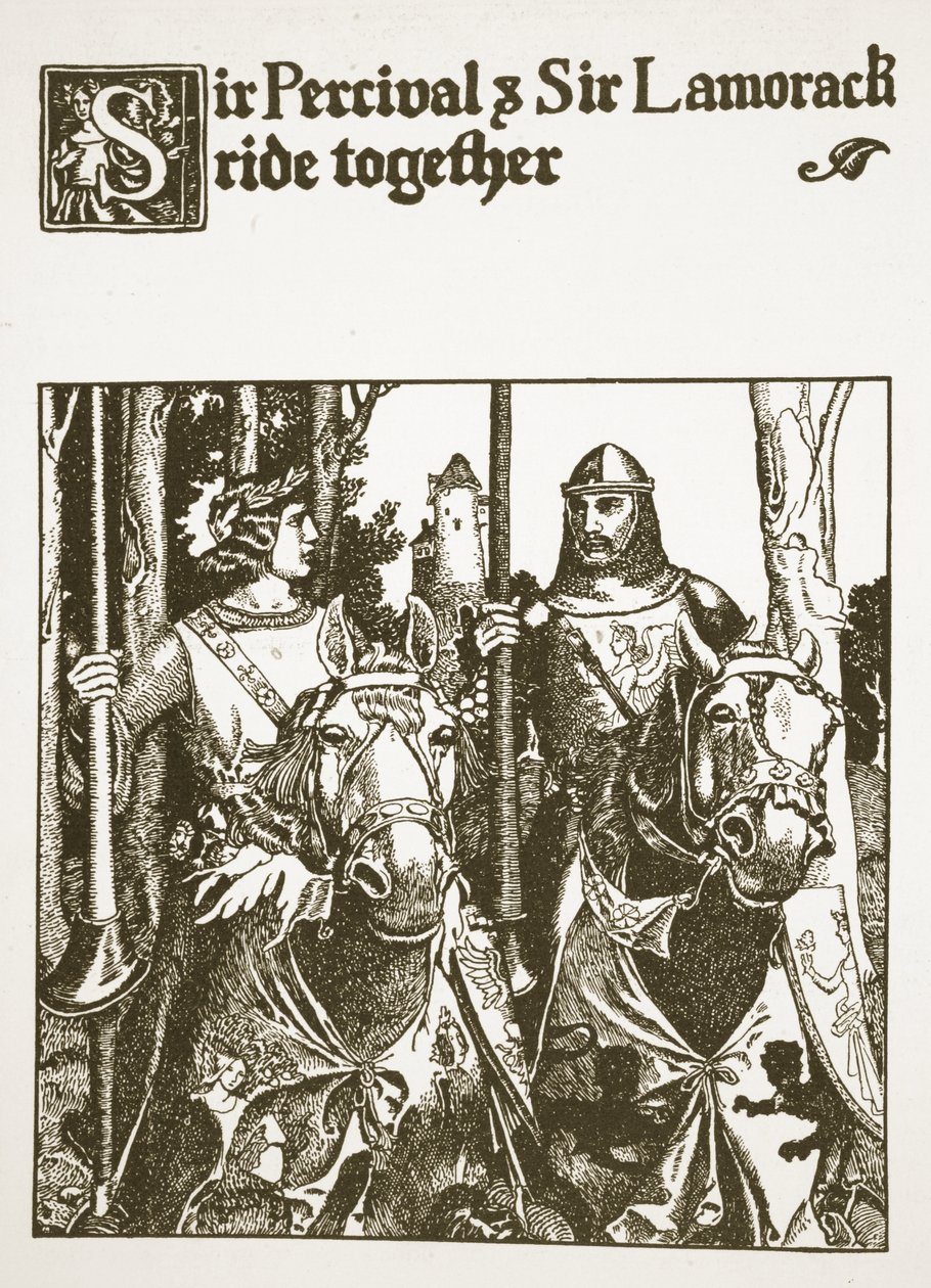 Sir Percival und Sir Lamorack reiten zusammen, Illustration aus 