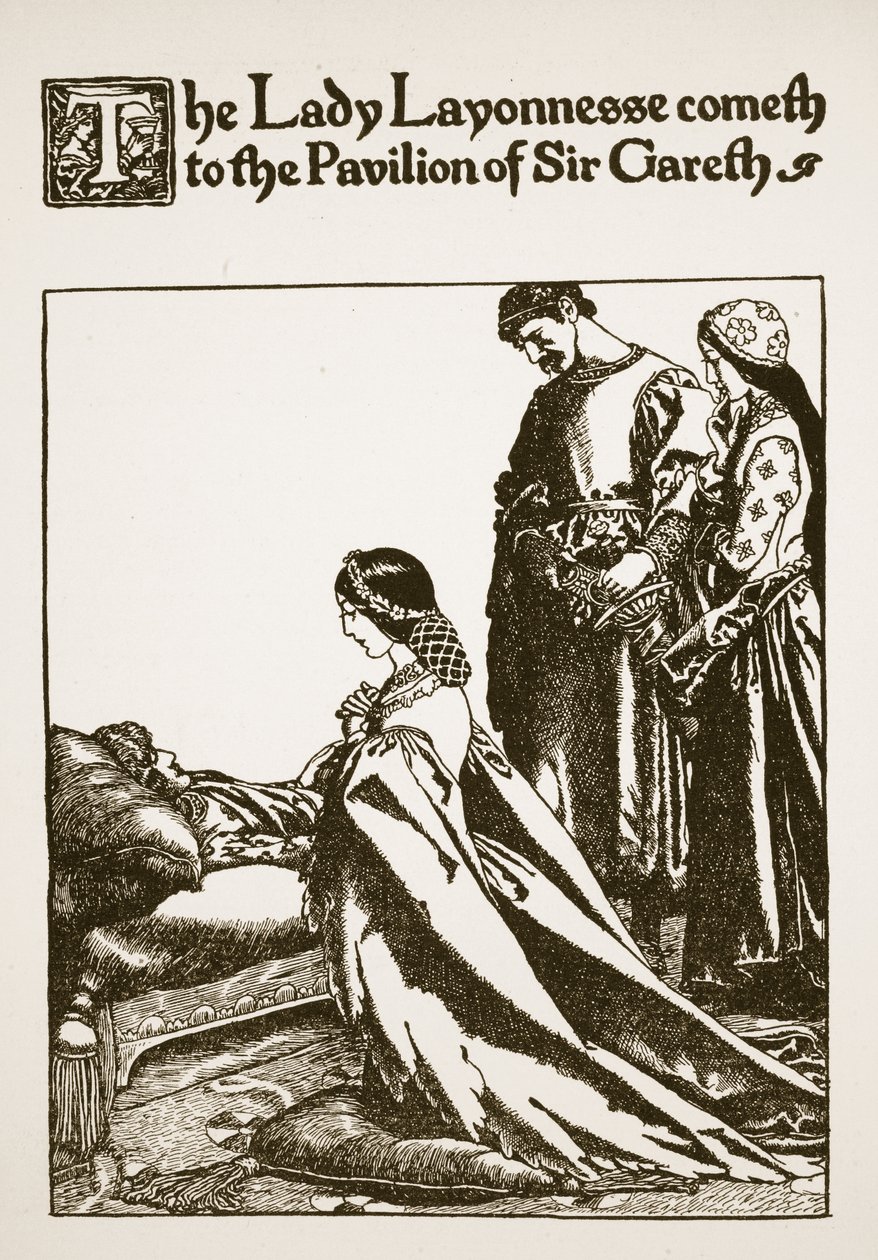 Die Dame Layonnesse kommt zum Pavillon von Sir Gareth, Illustration aus 
