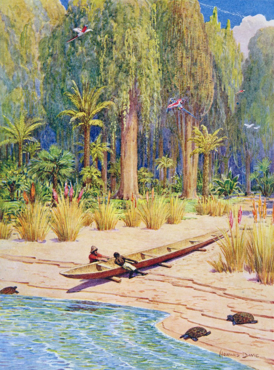 Das Kanu zu Wasser lassen, Illustration für 