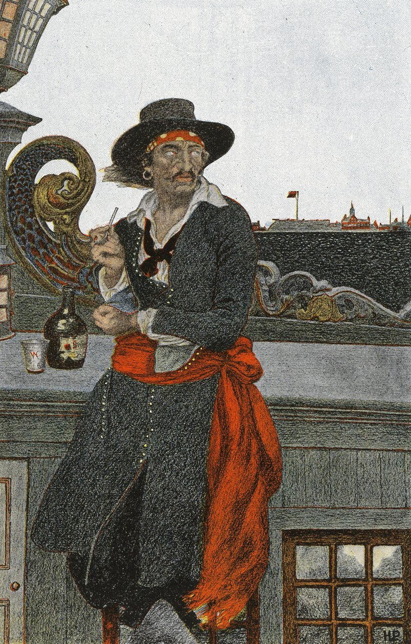 Kidd auf dem Deck der Adventure Galley, frühes 20. Jahrhundert von Howard Pyle
