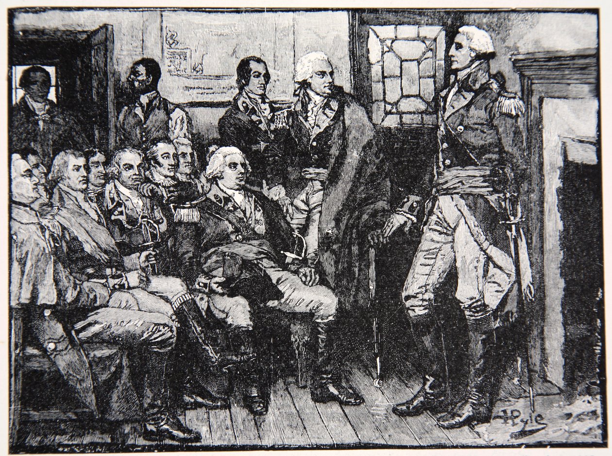 Washington und seine Generäle in Beratung, 15. März 1783, Illustration aus Harper