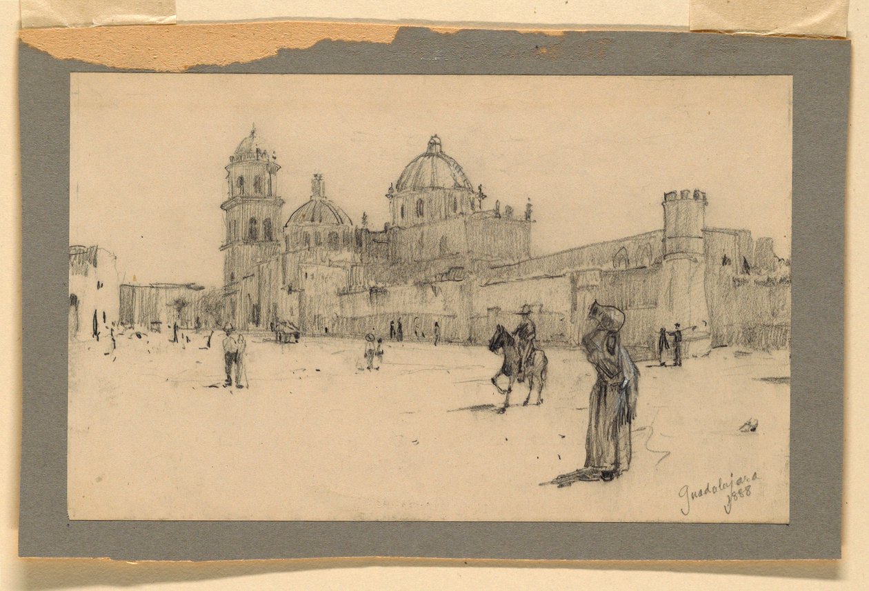 Zeichnung, Eine Kirche in Guadalajara (Mexiko), 1888 von Howard Russell Butler
