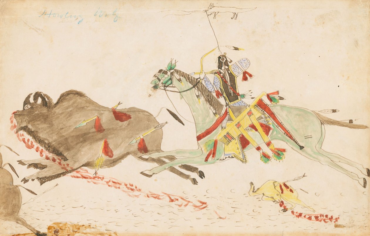 Heulender Wolf jagt Büffel, 1874-75 von Howling Wolf