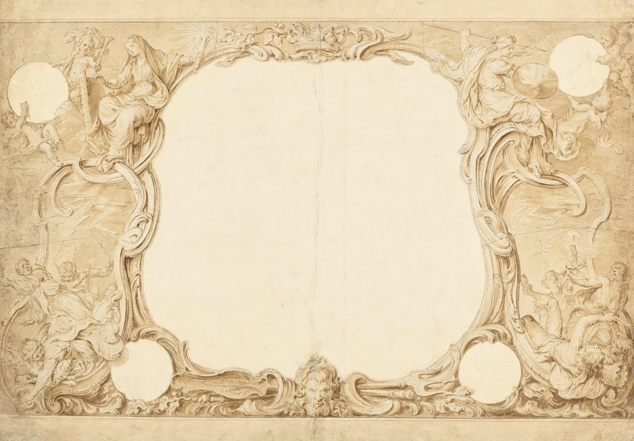 Entwurf für eine Zierleiste, verwendet für den Rahmen der General Chart in John Pines Tapisserie... von Hubert Francois Gravelot