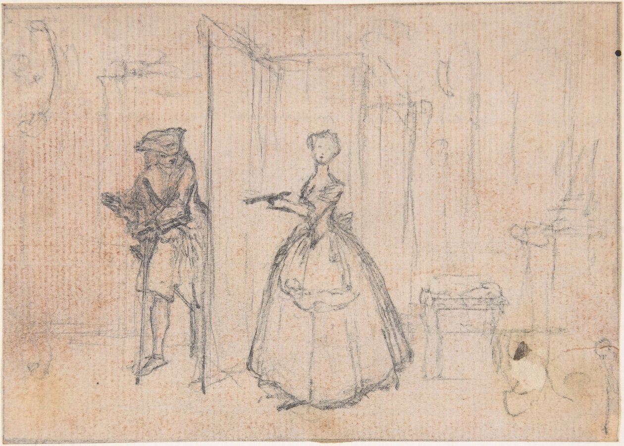 Studie für "On Deceiving her Uncle," geätzte Vignette in "Songs in the Opera of Flora" von Hubert Francois Gravelot