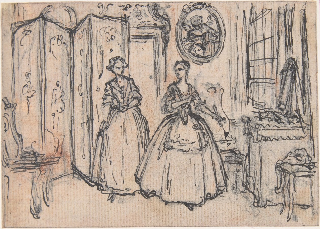 Studie für „Über die Macht des Vormunds“, eine radierte Vignette in Songs in the Opera of Flora von Hubert Francois Gravelot