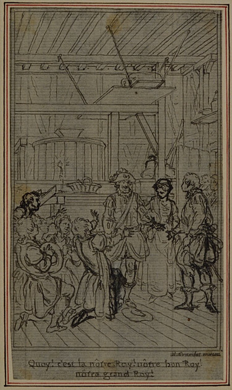 Studie für Vignette-Frontispiz von Colles "La Partie de Chasse de Henri IV", Akt III von Hubert Francois Gravelot