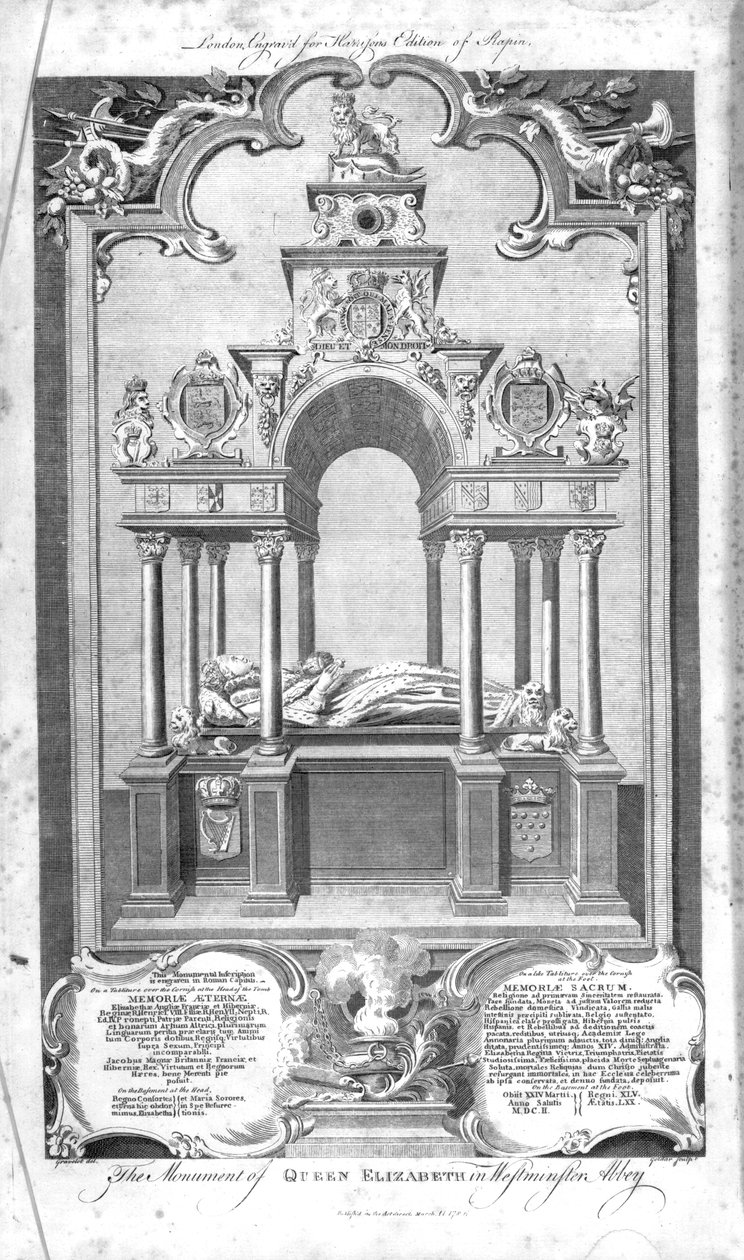 Das Denkmal von Königin Elizabeth in der Westminster Abbey, Illustration aus Rapins 