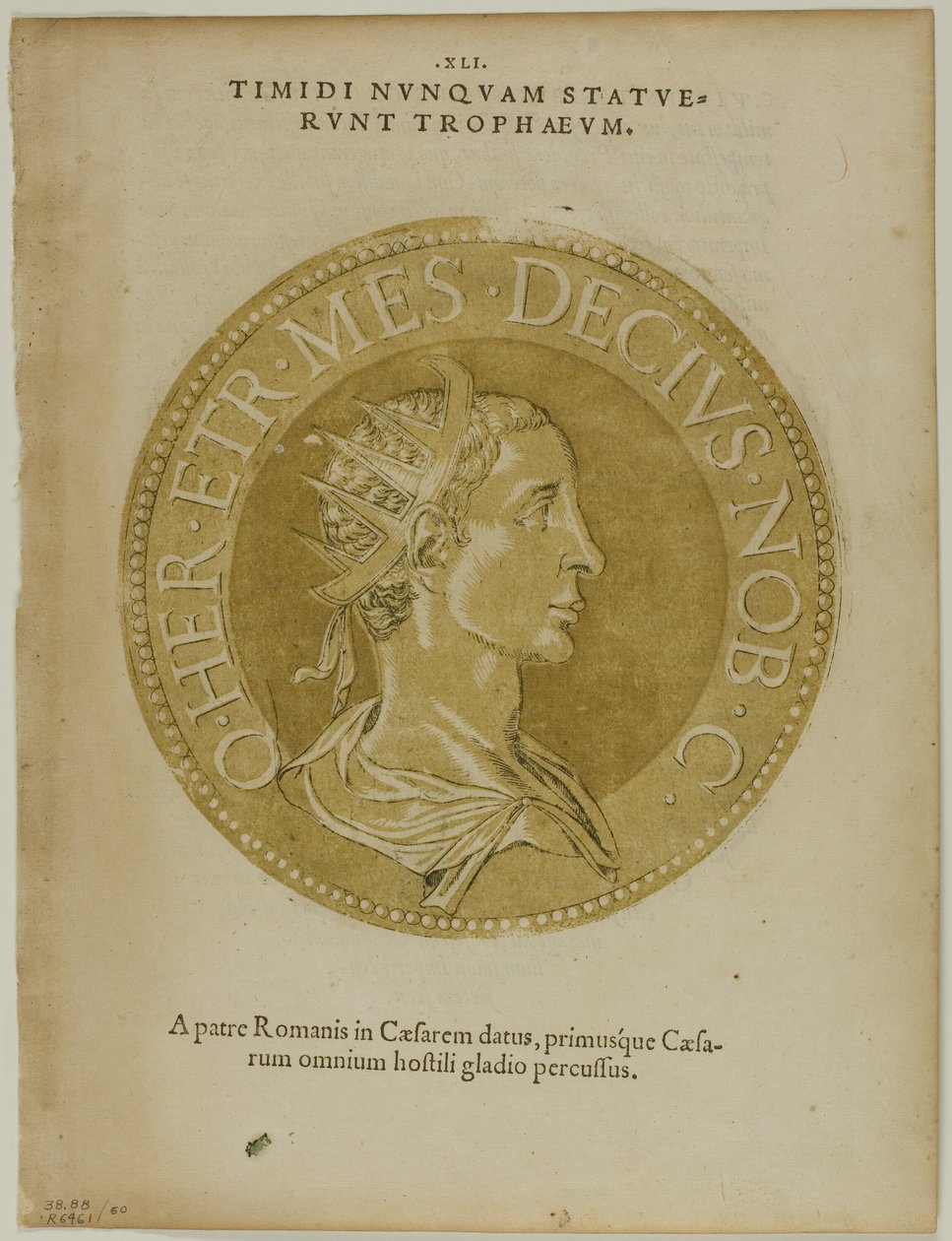 Kaiser Decius aus Icones Imperatorum Romanorum, Tafel 60 aus Holzschnitten aus Büchern des 16. Jahrhunderts von Hubert Goltzius