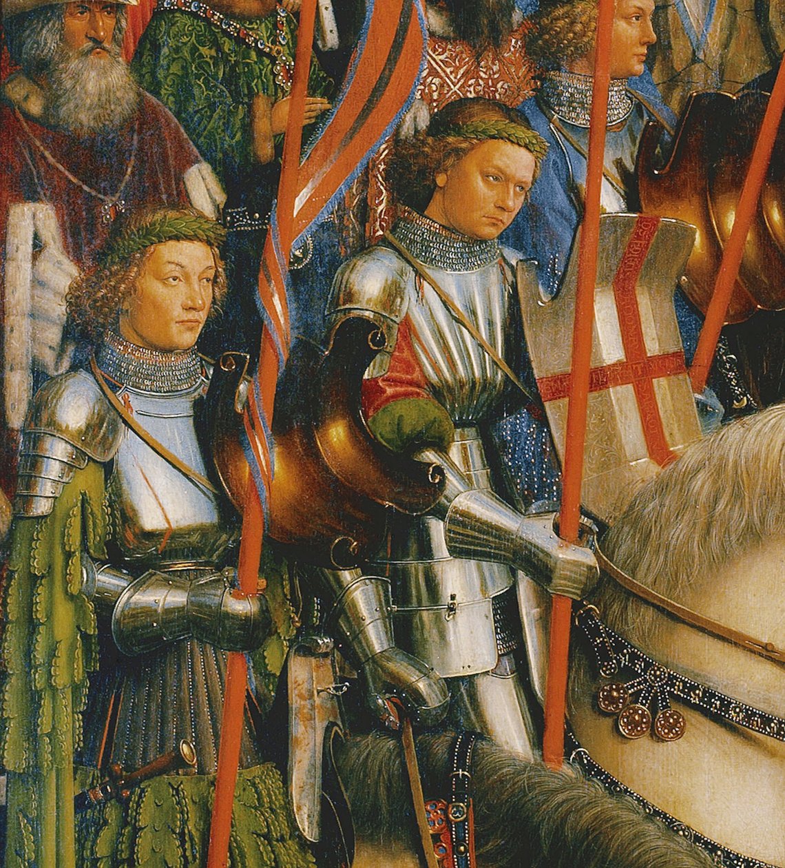 (Detail) der Ritter Christi, von der linken Seite des Genter Altars von Hubert & Jan van (1390-1441) Eyck