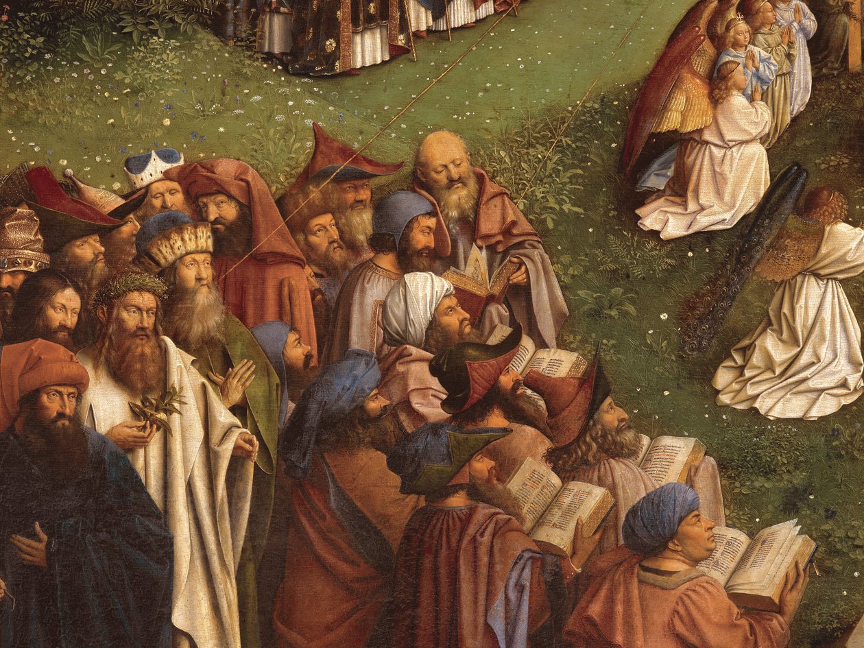 Detail der Anbetung des mystischen Lammes, vom zentralen Panel des Genter Altars von Hubert & Jan van (1390-1441) Eyck
