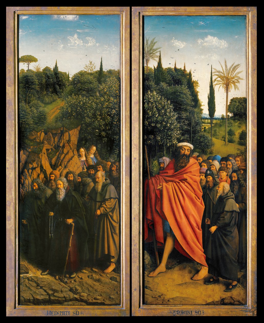 Die Einsiedler und die Pilger, geführt von St. Christophorus, von der rechten Seite des Genter Altars von Hubert & Jan van (1390 1441) Eyck