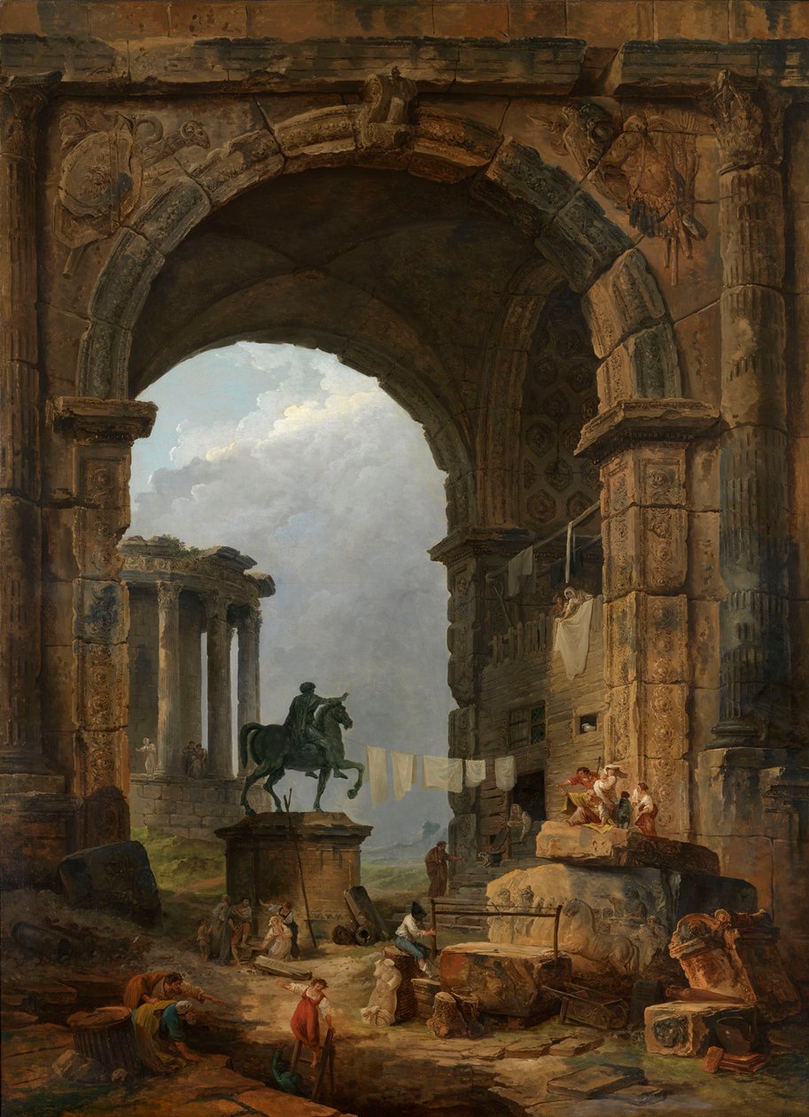Antikes Caprice mit der Statue von Marc Aurel von Hubert Robert