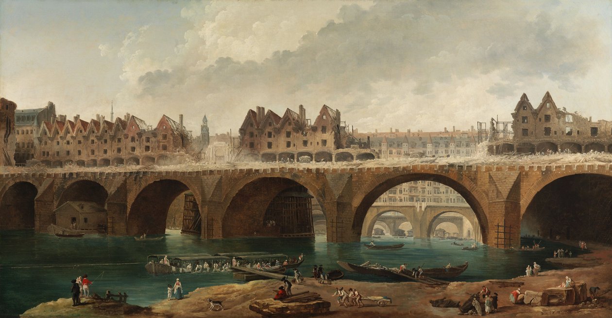 Der Abbruch der Häuser auf der Notre-Dame-Brücke in Paris von Hubert Robert