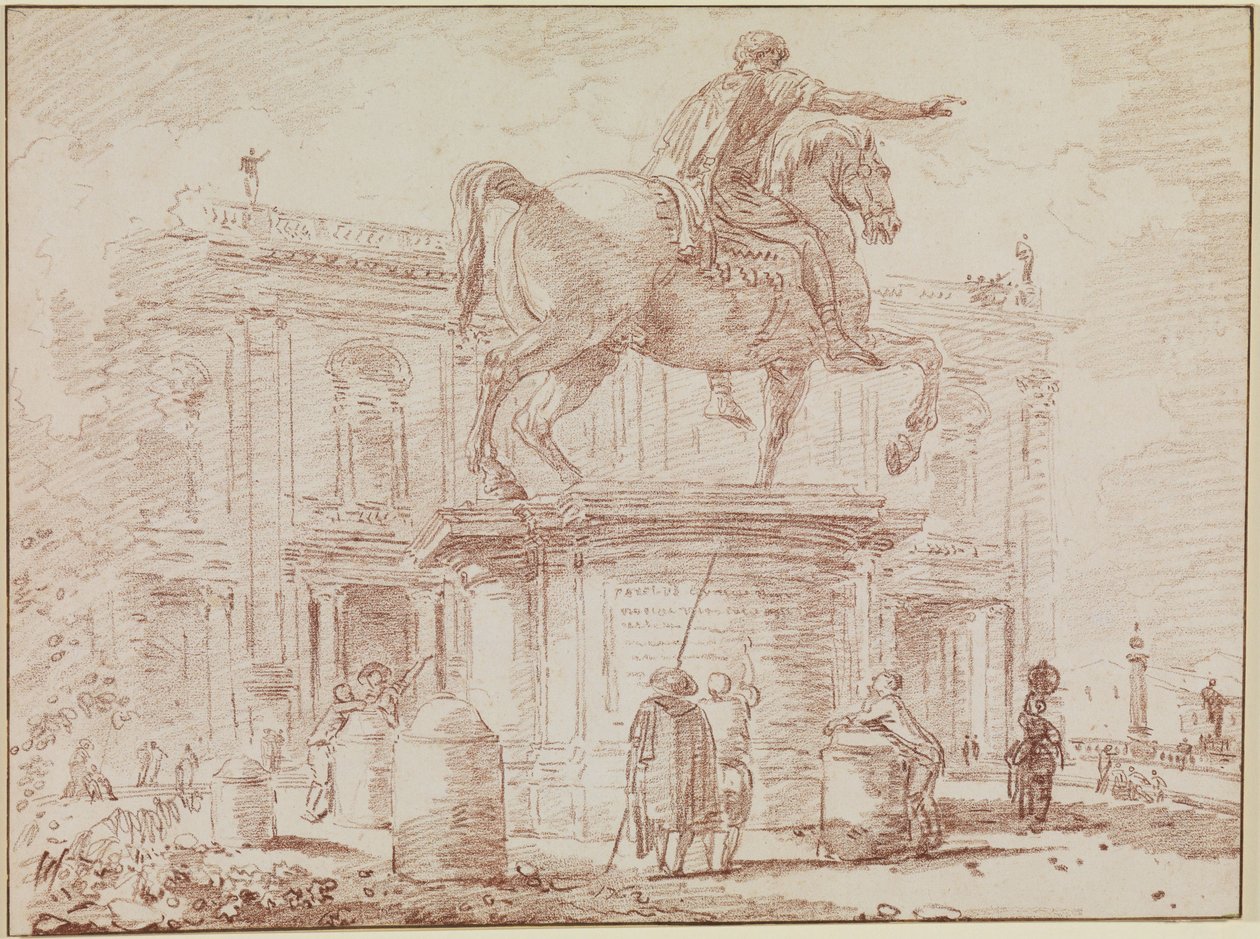 Die Reiterstatue Marc Aurels und der Konservatorenpalast in Rom von Hubert Robert
