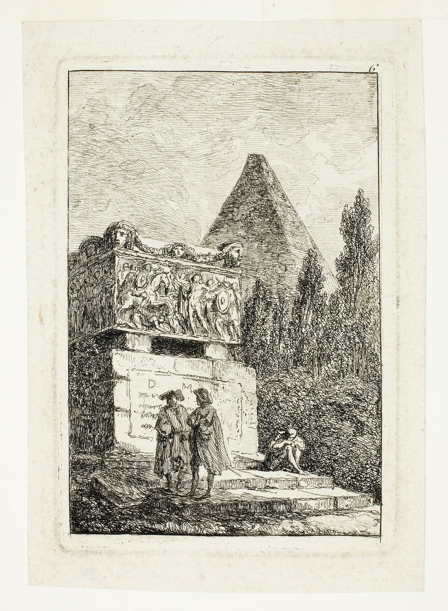 Landschaft mit Pyramide und Sarkophag, Platte sechs aus Les Soirées de Rome von Hubert Robert