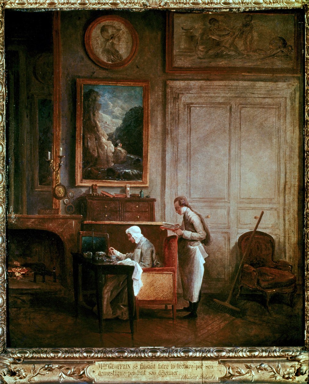 Mme. Geoffrin, von ihrem Diener während des Mittagessens vorgelesen von Hubert Robert