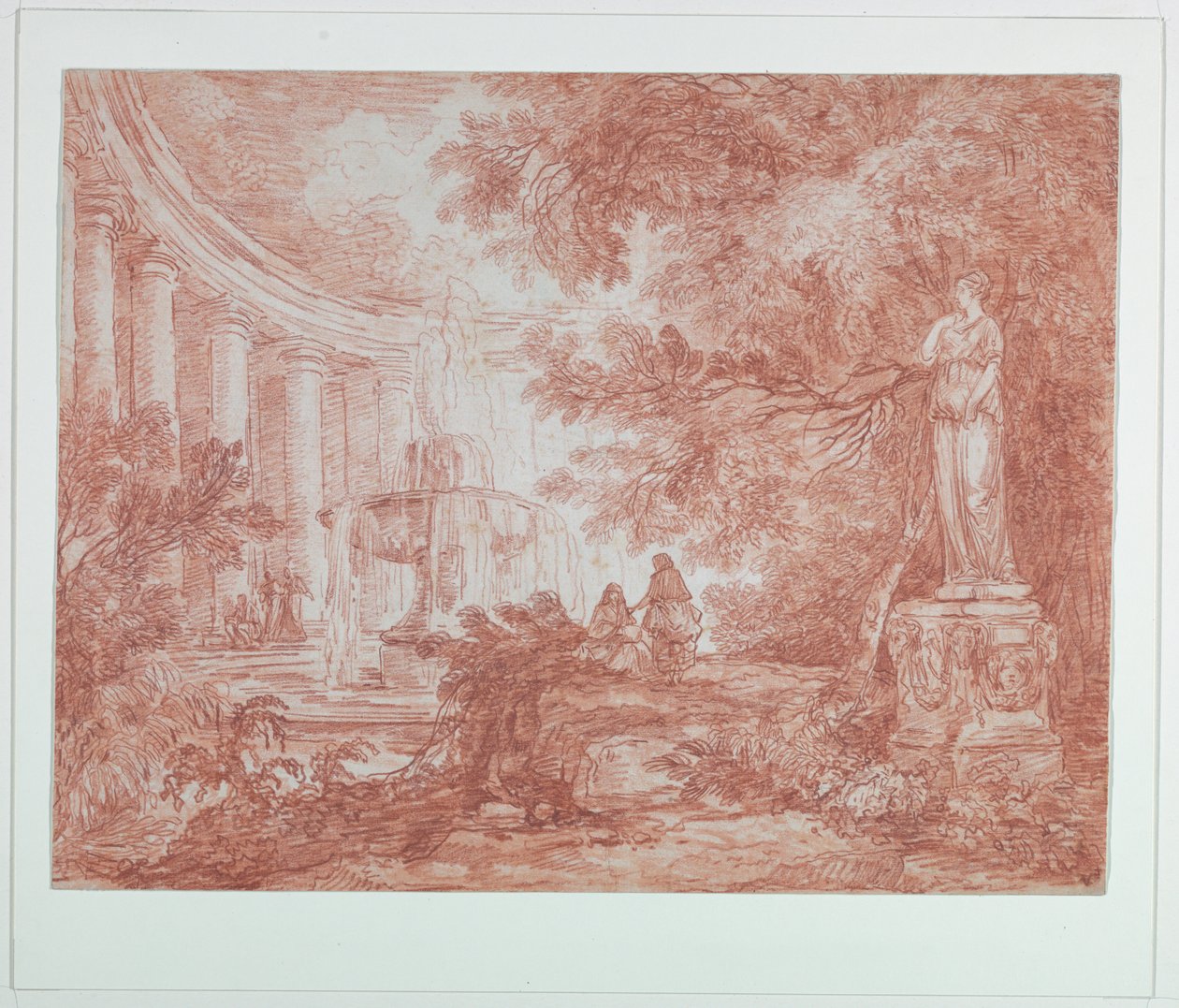 Park mit Brunnen und Statue von Hubert Robert