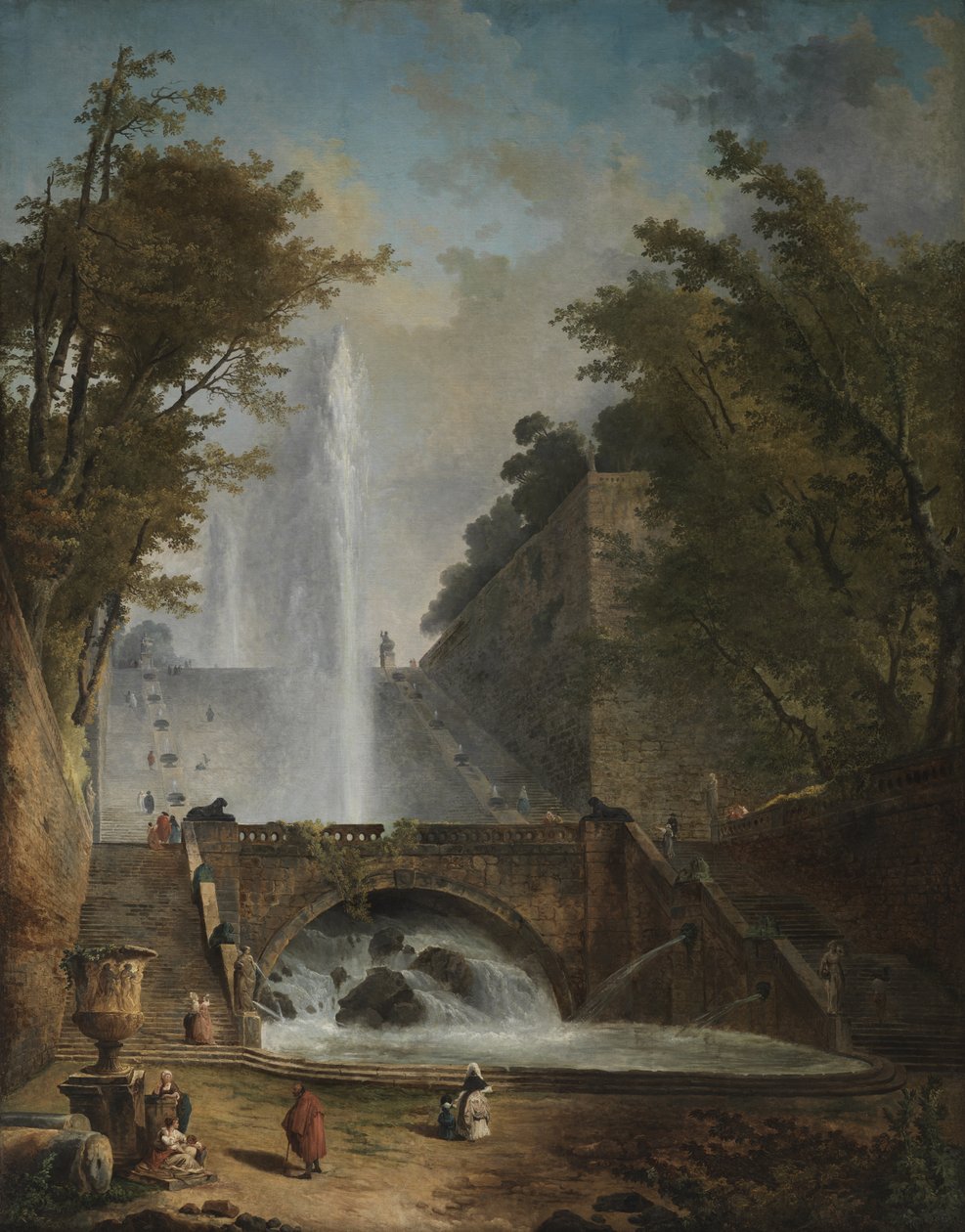 Treppe und Brunnen im Park einer römischen Villa von Hubert Robert