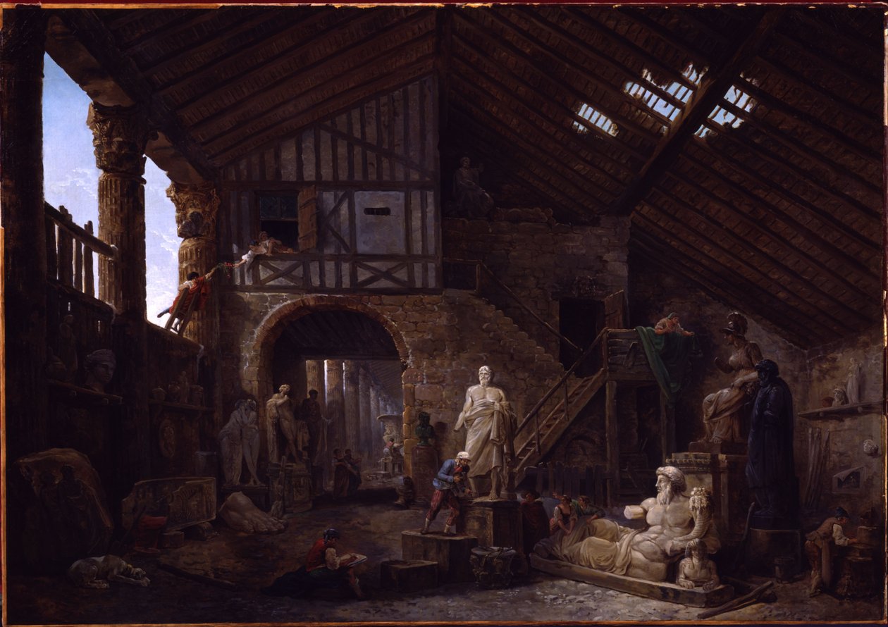 Atelier eines Restaurators von Altertümern in Rom von Hubert Robert