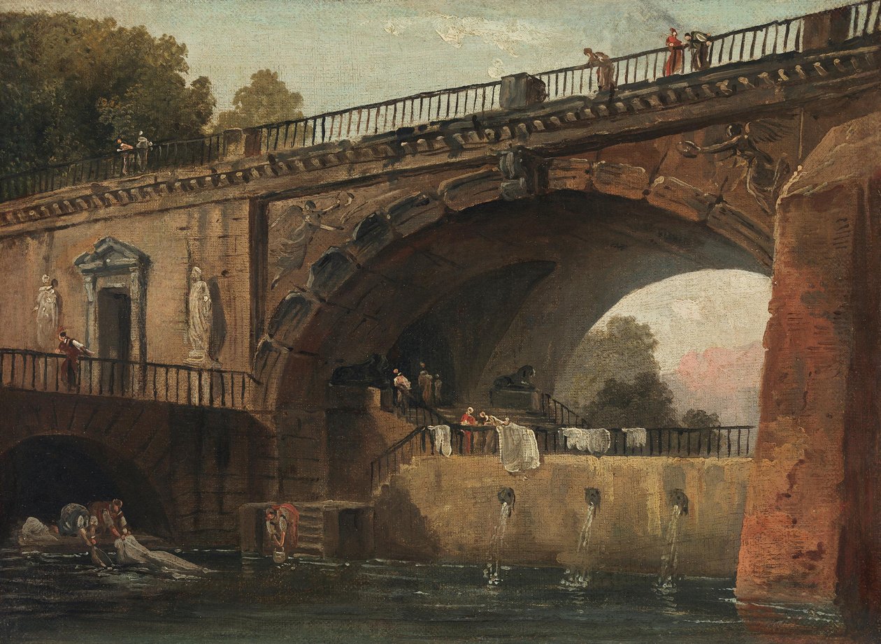 Wäscherinnen unter einem Brückenbogen von Hubert Robert