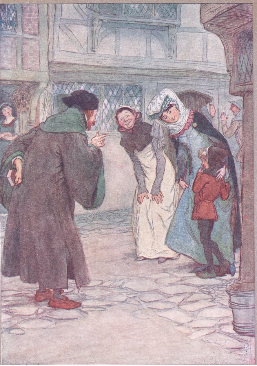 Komm schon, Sirrah, antworte deinem Meister, hab keine Angst, Illustration aus Die lustigen Weiber von Windsor, 1910 von Hugh Thomson