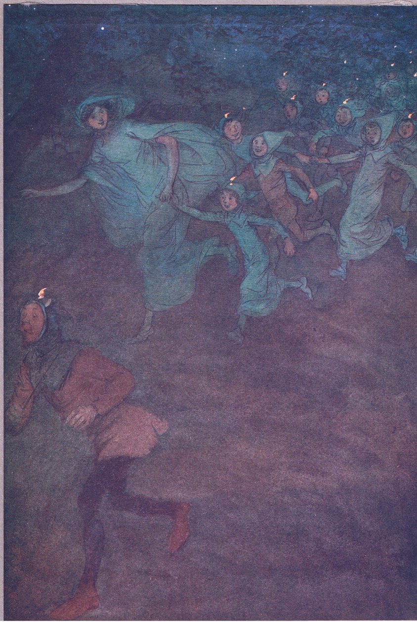 Eintritt Sir Hugh Evans, Anne Page und die anderen, Illustration aus Die lustigen Weiber von Windsor, 1910 von Hugh Thomson