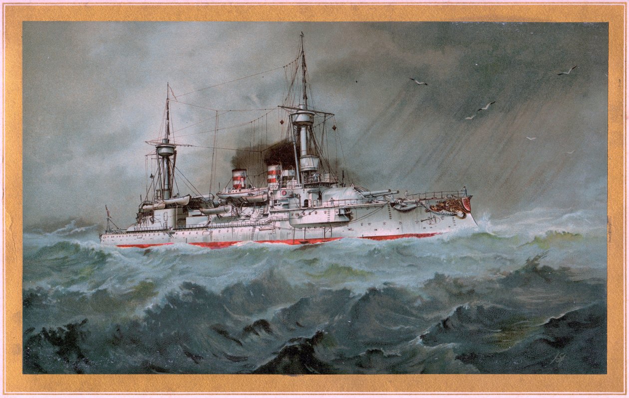 S.M.S. Linienschiff Brandenburg (Wappen roter Adler auf weißem Schild, S.M.S. Wörth = schwarzer Kaiseradler auf goldenem Schild) von Hugo Graf