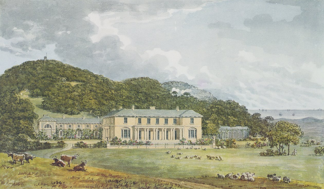 Südfront mit Westfront in Perspektive, aus dem Roten Buch für Antony House, ca. 1812 von Humphry Repton