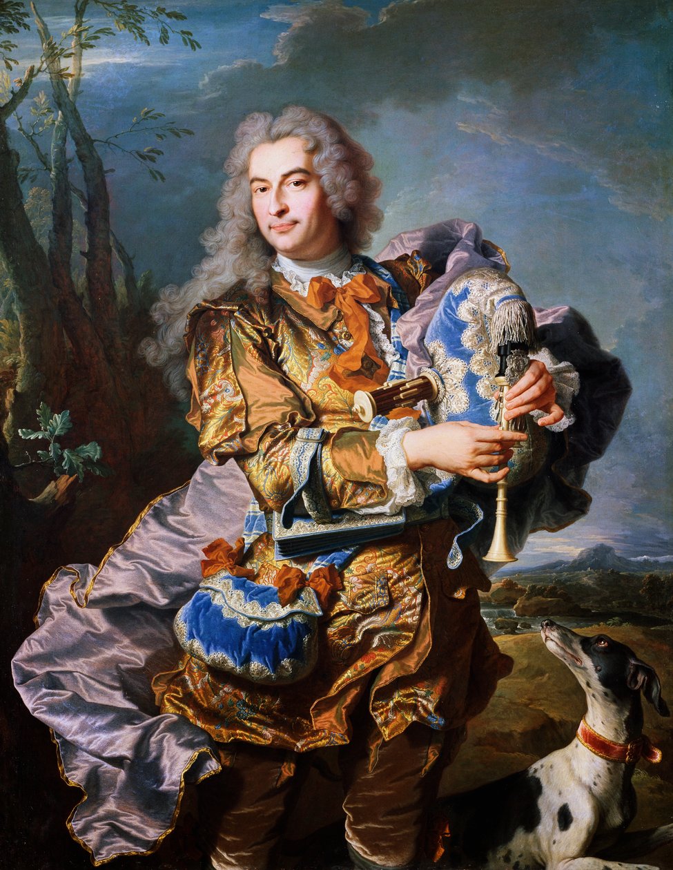 Gaspard de Gueidan spielt Dudelsack, ca. 1735, von Hyacinthe Rigaud. Detail. Frankreich von Hyacinthe Francois Rigaud
